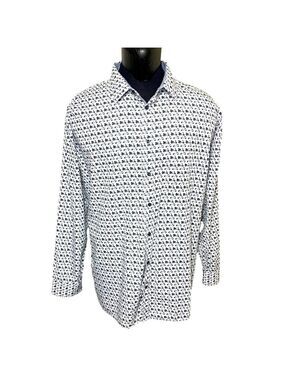 SOUL Of London White Blue Motorcycle Button Down Shirt Modern Long Sleeve Sz 2XL